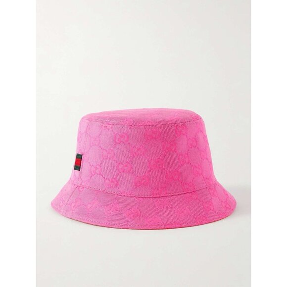 NWT GUCCI Fedora Reversible Orange Canvas-jacquard Bucket Hat Sz S Pink - Picture 1 of 12